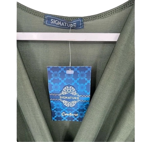 SOLD! Olive Green Surplice Batwing Midi Ruched Long Sleeve Dress Size Medium/8 - Picture 5 of 10